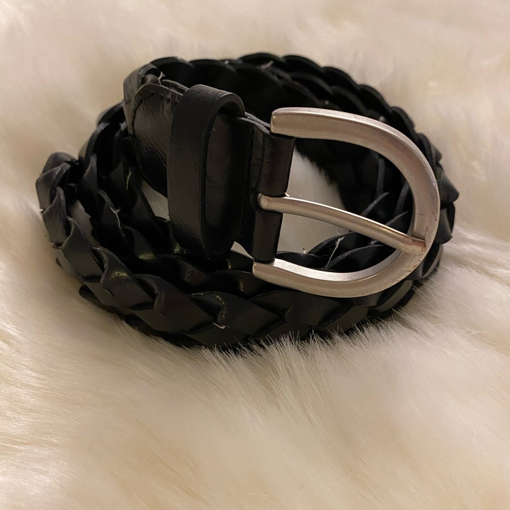 Braided Silver Buckle Belt black XS